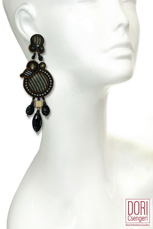 Stripes Black Showy Earrings